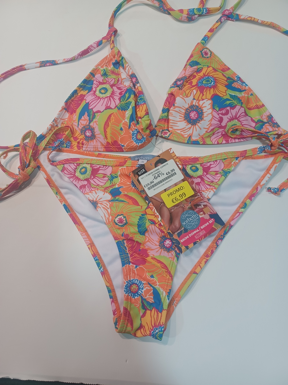 Tie-Side Floral Bikini Set - Multicolor Pink & Orange